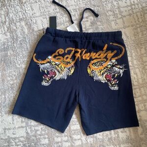 Ed Hardy Sweatshorts Men’s Medium NAVY blue NEW NWT graphic print shorts